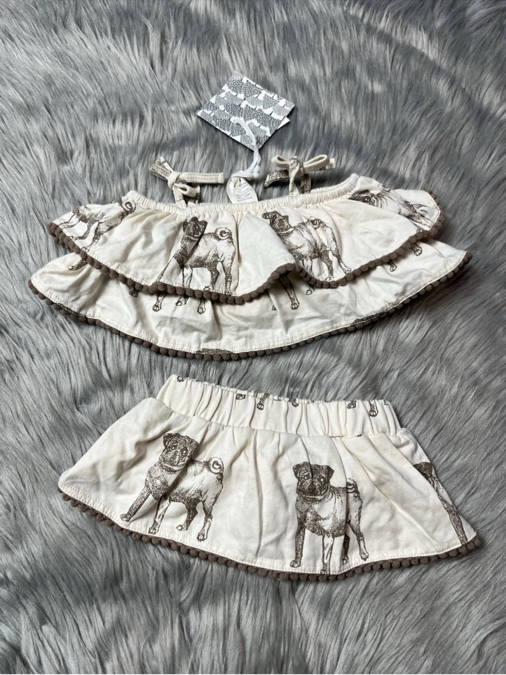 Kate Quinn Organic Cotton Baby Girls Pug Dog Ruffle 2 Piece Set 0-3M